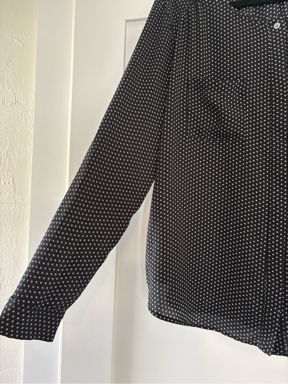 LOFT Black & White Tiny Square Dot Button Blouse Pockets 392468 - Picture 3 of 4
